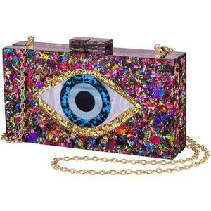 Clutch Purses for Women-Evil Eye Acrylic Clutch Glitter Purse Evening Bag Chain